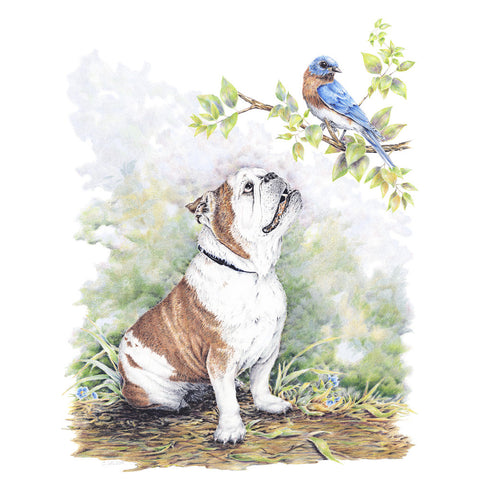 Bulldog Puppy with Bluebird Limited-Edition Print
