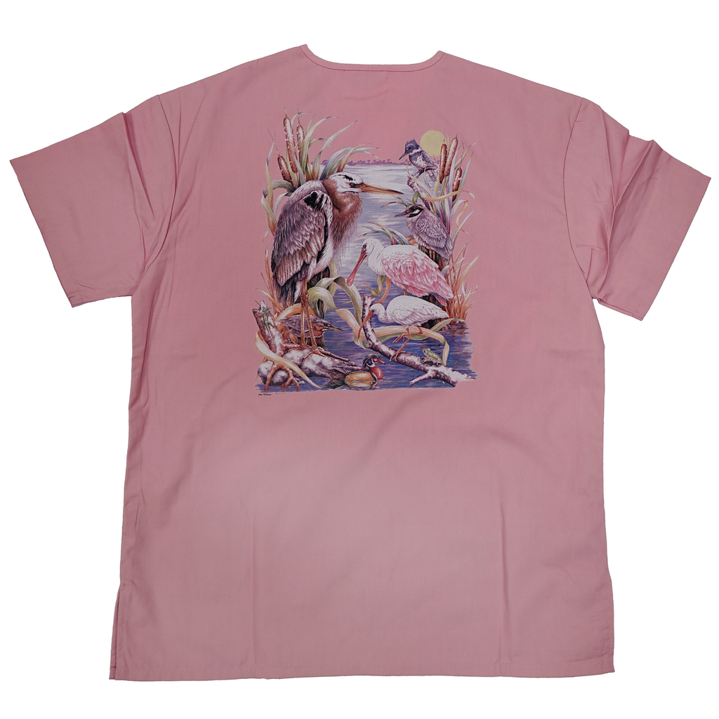Customizable Medical/Veterinary Scrub Tops with Wildlife Art in Dusty Rose